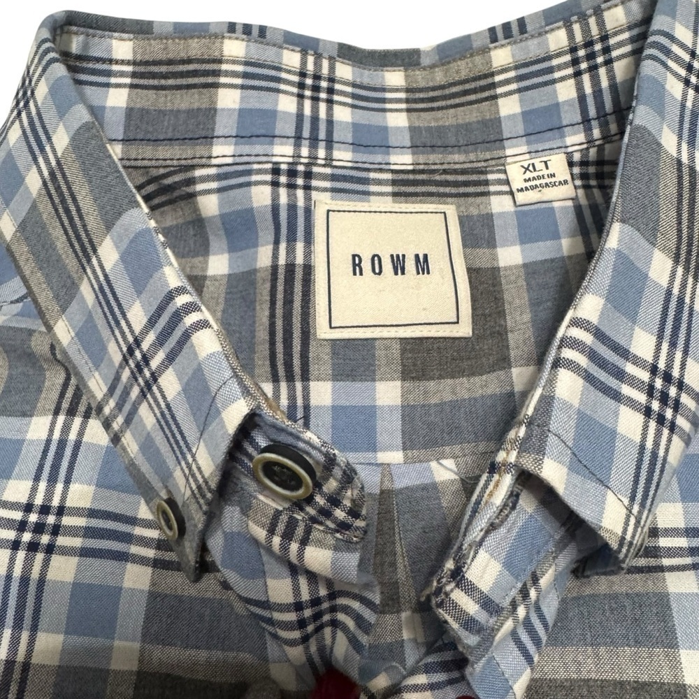 ROWM Men's Blue and Gray Plaid 100% Cotton Button Down XLT Shirt - Picture 5 of 7